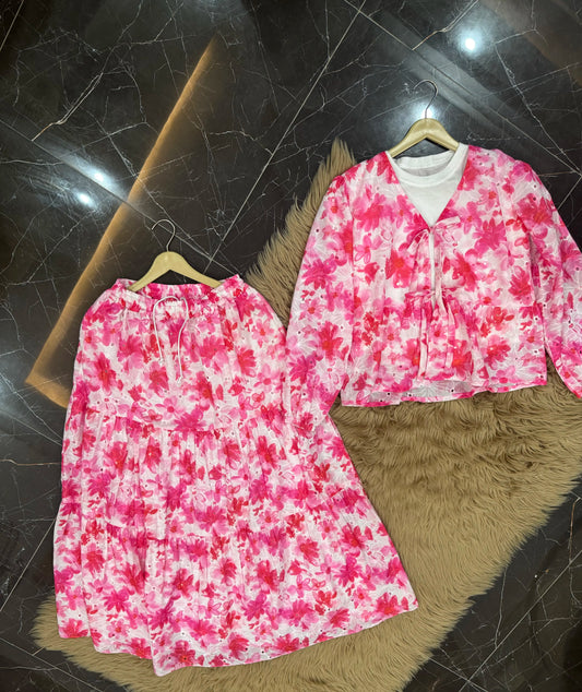 Premium Lawn Chicken Kari 3 Piece Set – Pink Floral
