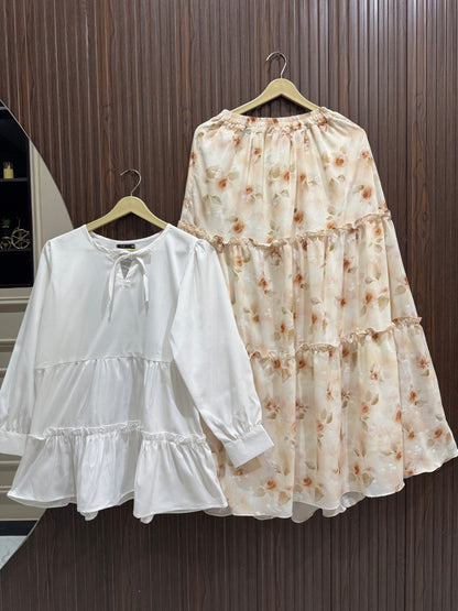 Soft Blossom – Chiffon Skirt & Crepe Georgette Top