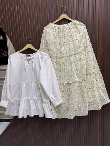 Soft Blossom – Chiffon Skirt & Crepe Georgette Top