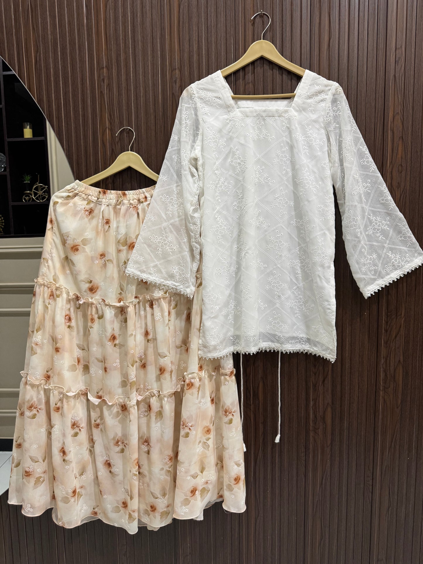 Ivory Bloom – Chiffon Chicken Kari Skirt & Top Set