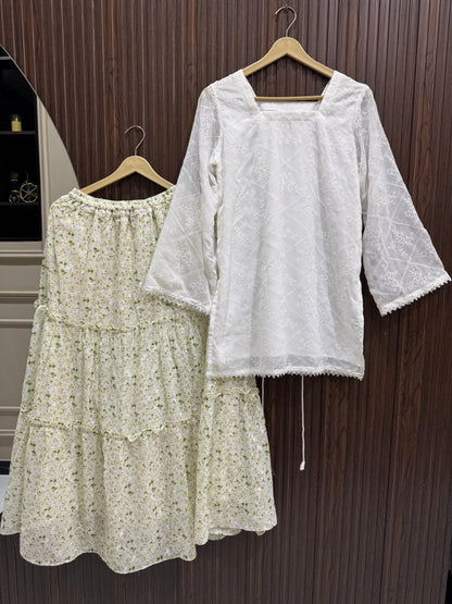 Ivory Bloom – Chiffon Chicken Kari Skirt & Top Set