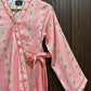 Pink Cotton Silk Wrap Top for Girls – Stylish Printed Short Top with Belt | Casual & Party Wear