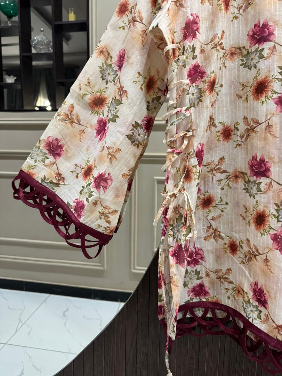 Floral Printed Stuff Lawn Double Corset Kurti Set