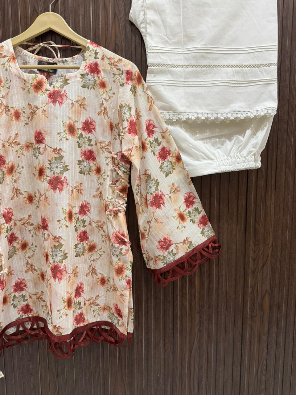 Floral Printed Stuff Lawn Double Corset Kurti Set