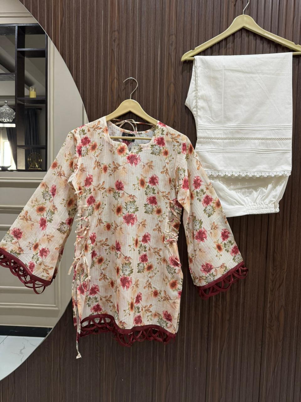 Floral Printed Stuff Lawn Double Corset Kurti Set