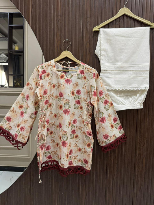 Floral Printed Stuff Lawn Double Corset Kurti Set