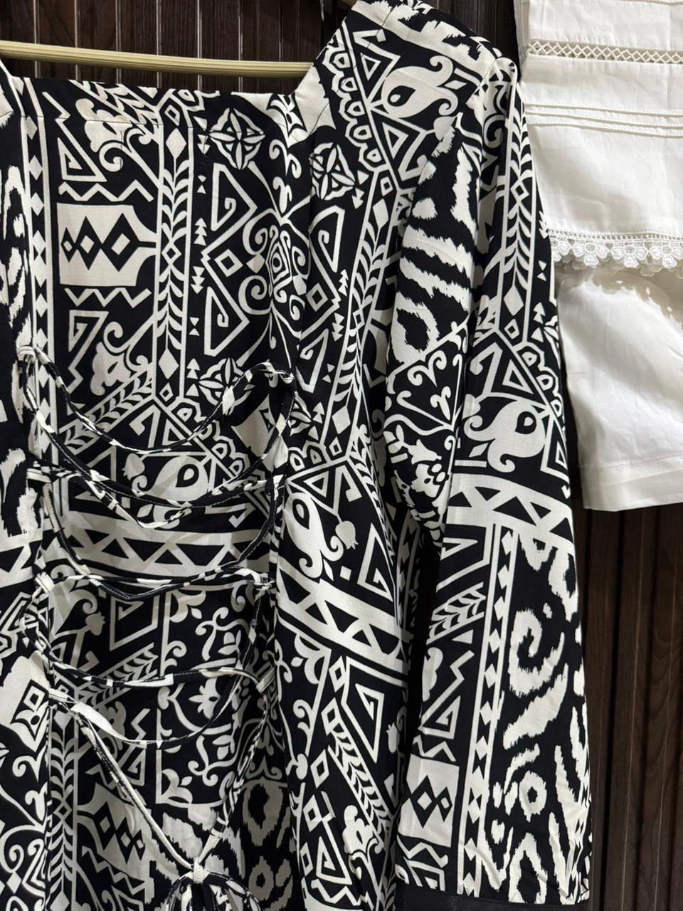 Black & White Soft Linen Corset Kurti Set