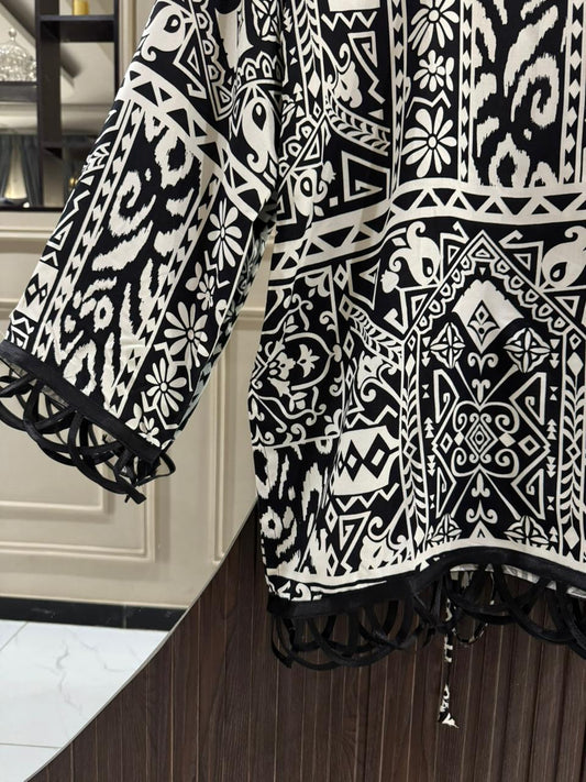 Black & White Soft Linen Corset Kurti Set
