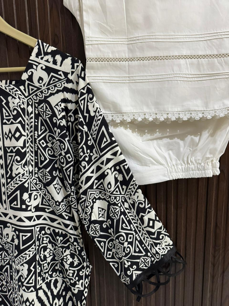 Black & White Soft Linen Corset Kurti Set