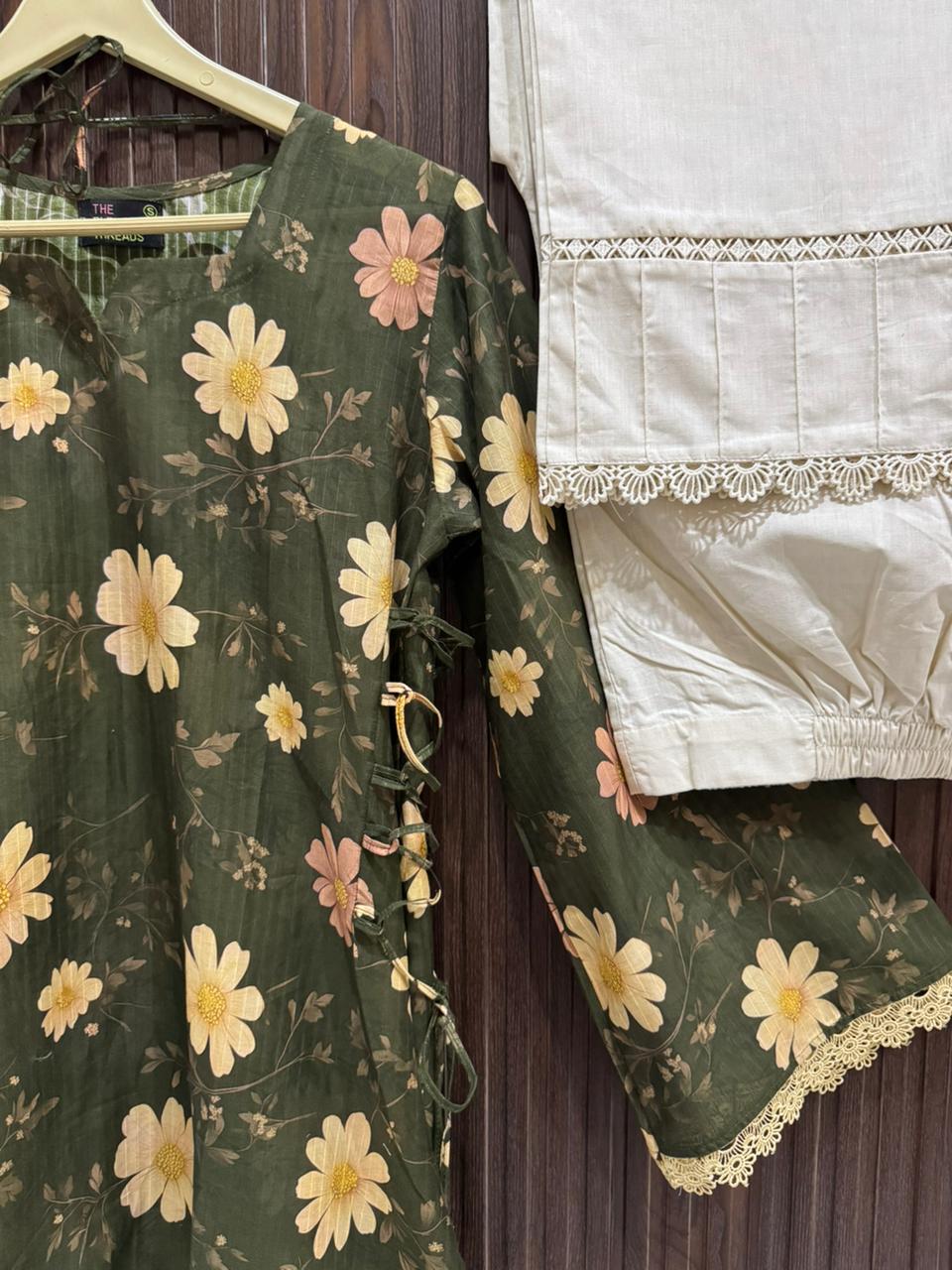 Printed Stuff Lawn Double Corset Kurti with Cotton Flapper Trouser