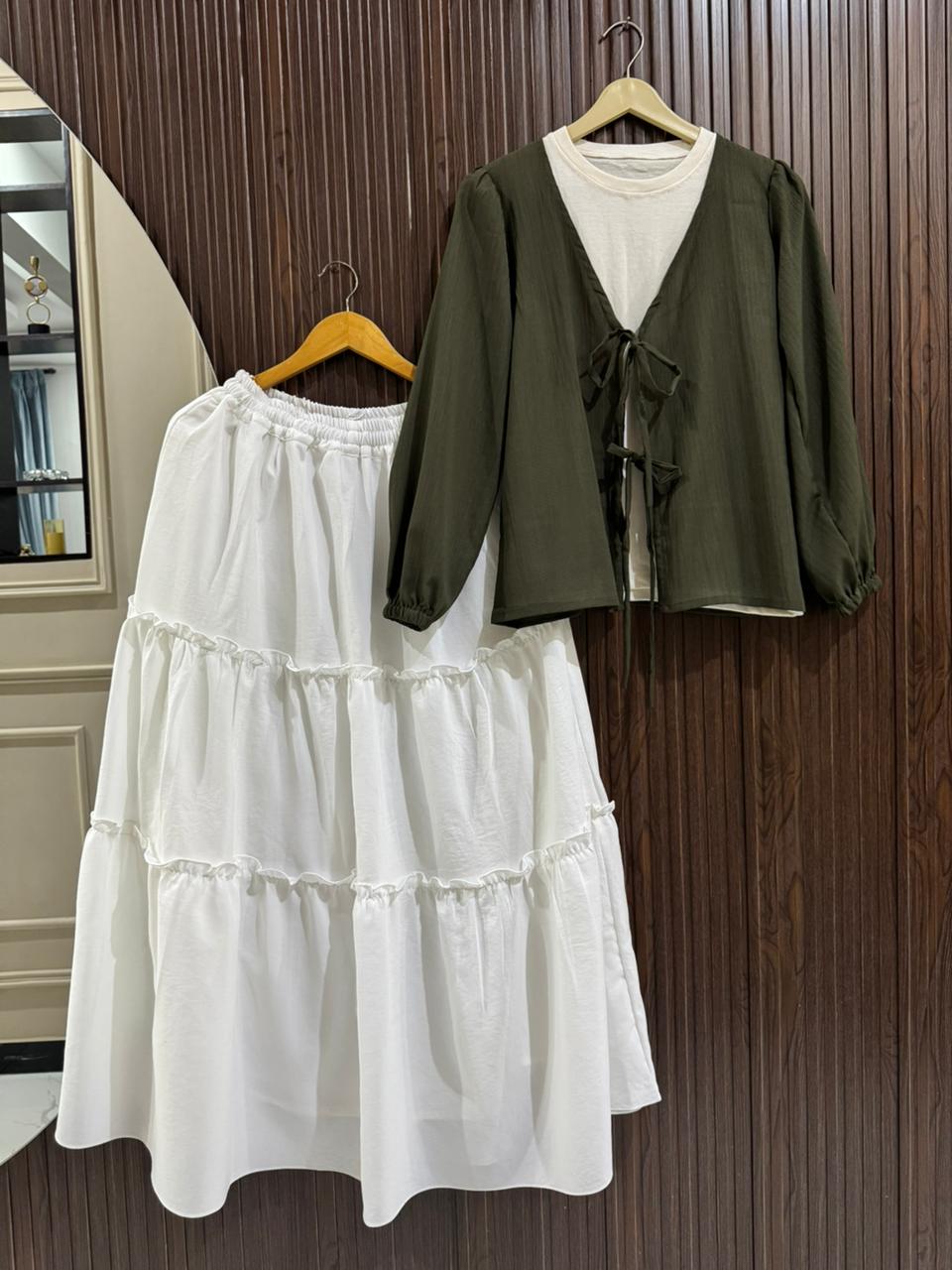 14th August Special – Crepe Georgette Tie-Front Top & Layered Maxi Skirt Set
