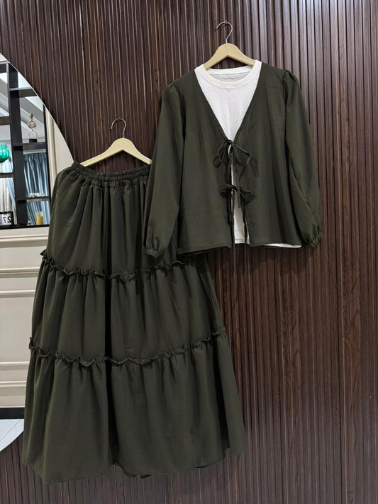 14th August Special – Crepe Georgette Tie-Front Top & Layered Maxi Skirt Set
