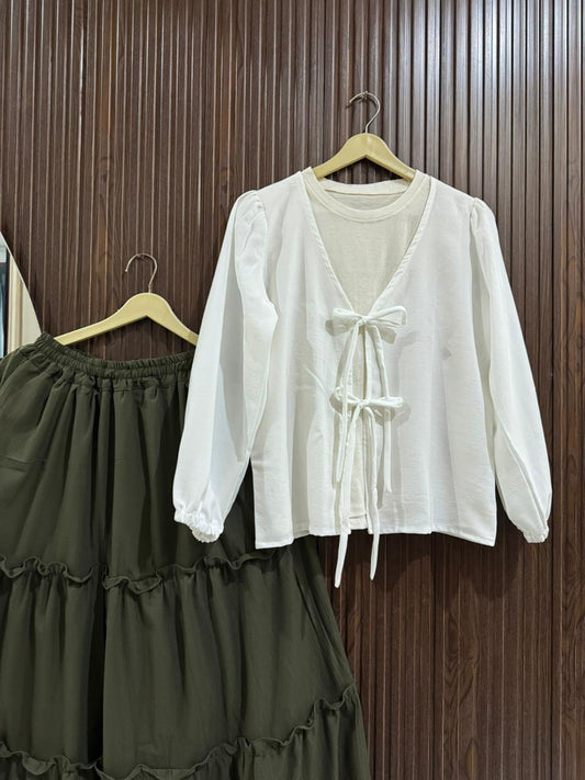 14th August Special – Crepe Georgette Tie-Front Top & Layered Maxi Skirt Set